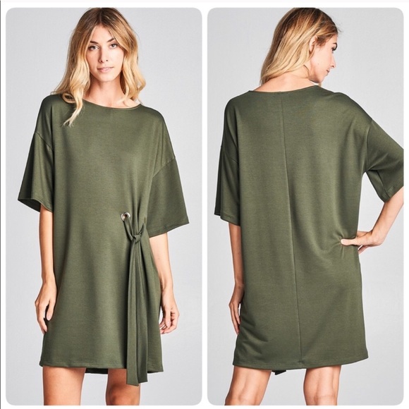 The NEW Boutique Dresses & Skirts - Olive Green Waist Tie Eyelet Shift Dress